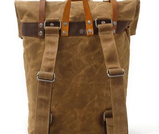 Cool Waxed Canvas Leather Mens Backpacks Canvas Travel Backpack Canvas School Backpack for Men