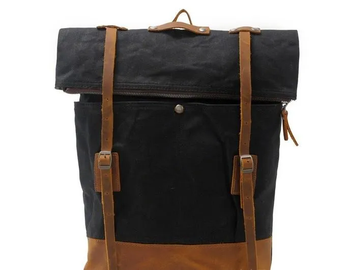 Cool Waxed Canvas Leather Mens Backpacks Canvas Travel Backpack Canvas School Backpack for Men