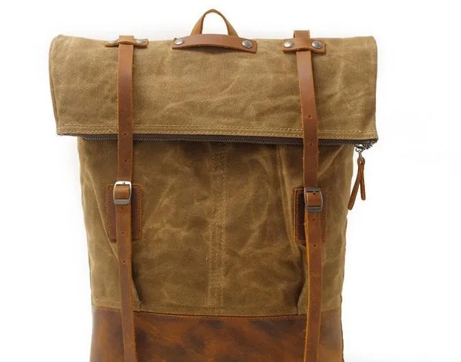 Cool Waxed Canvas Leather Mens Backpacks Canvas Travel Backpack Canvas School Backpack for Men