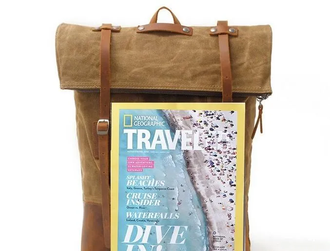 Cool Waxed Canvas Leather Mens Backpacks Canvas Travel Backpack Canvas School Backpack for Men