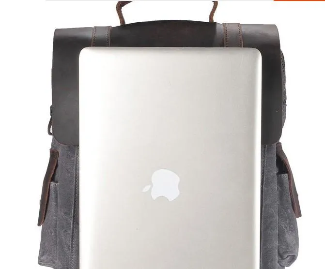 Cool Waxed Canvas Leather Mens Backpacks Canvas Travel Backpacks Canvas School Backpack for Men