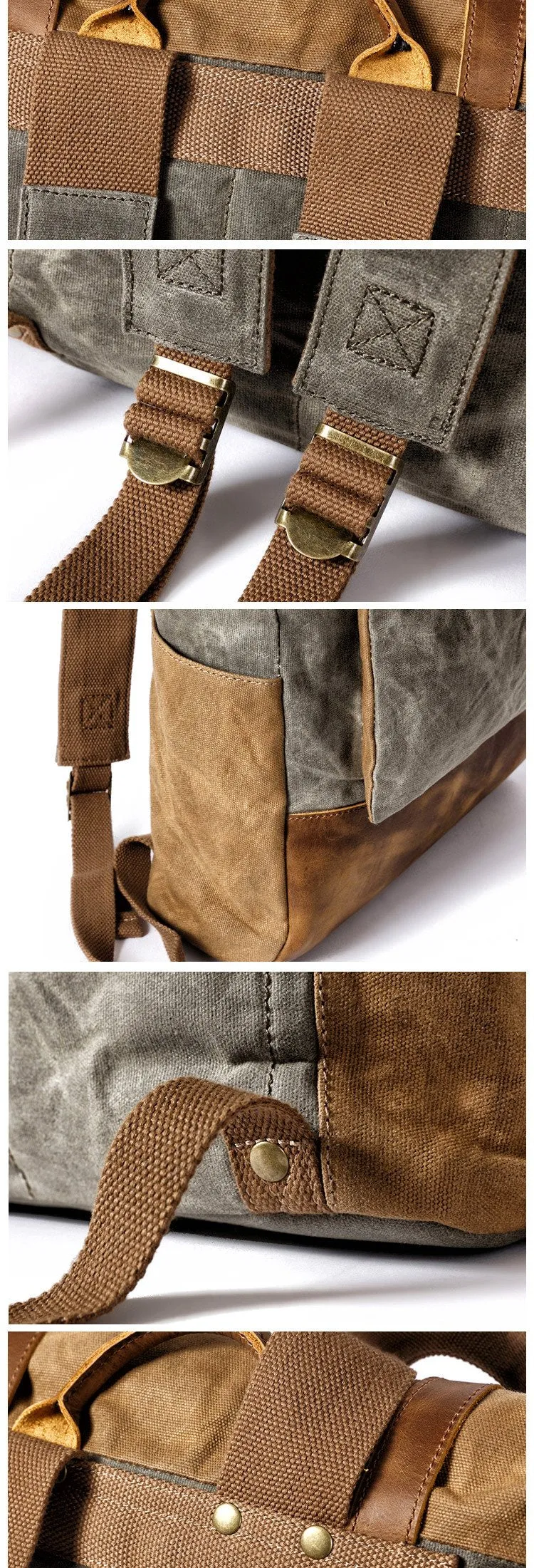 Cool Waxed Canvas Leather Mens Black 15'' Large Waterproof Travel Backpacks Computer Hiking Backpack for Men