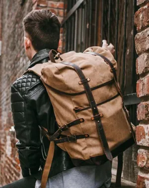 Cool Waxed Canvas Leather Mens Black 15.6???? Large Hiking Backpack Green Travel Backpack for Men