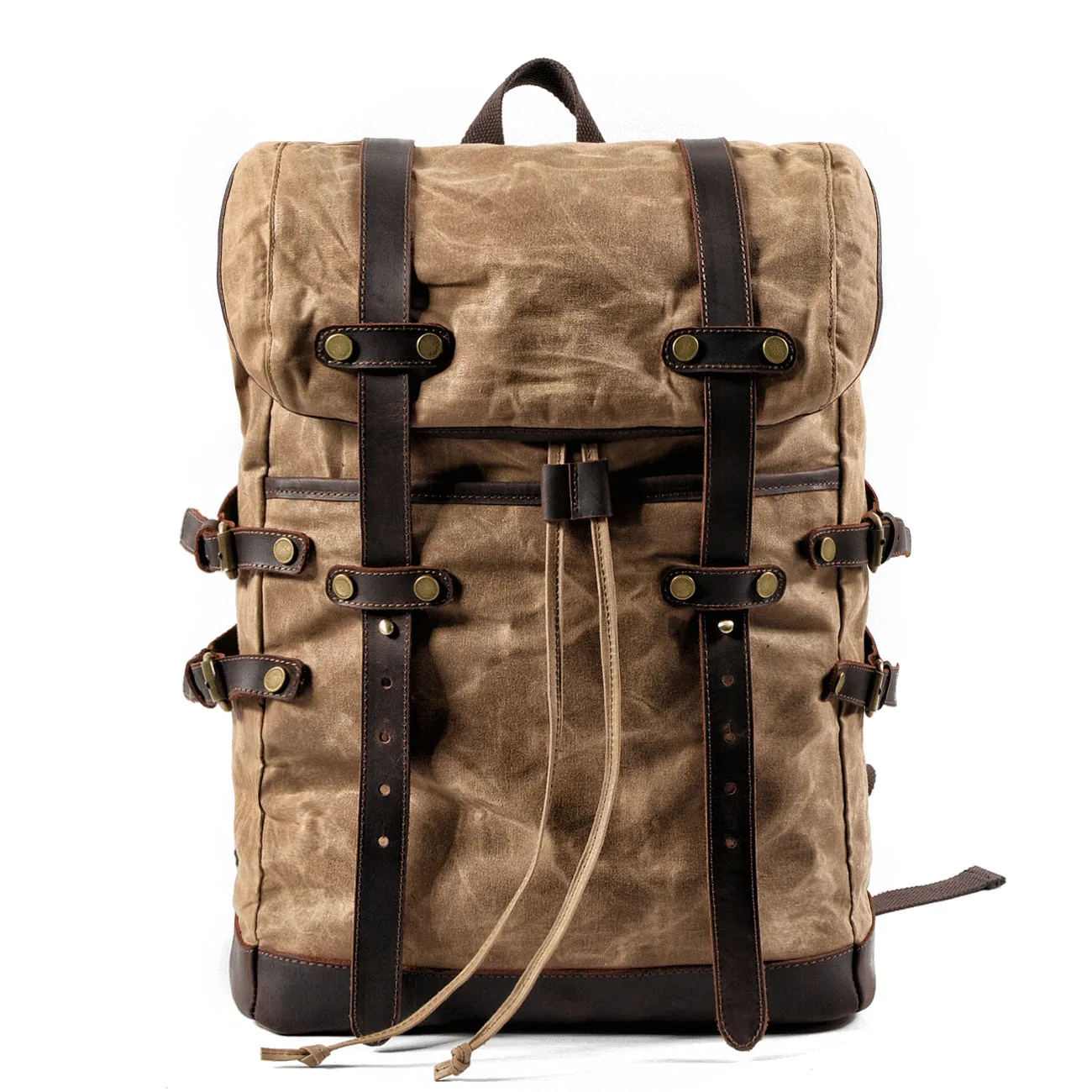 Cool Waxed Canvas Leather Mens Black 15.6???? Large Hiking Backpack Green Travel Backpack for Men
