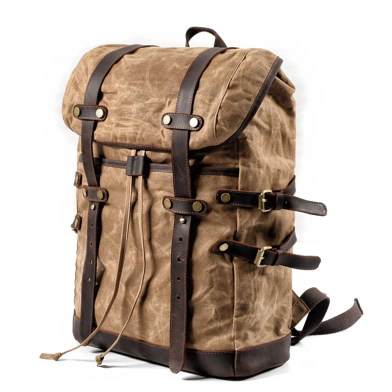 Cool Waxed Canvas Leather Mens Black 15.6???? Large Hiking Backpack Green Travel Backpack for Men