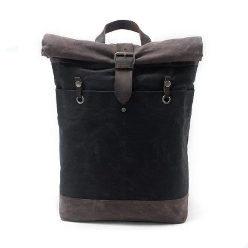 Cool Waxed Canvas Leather Mens Hiking Backpacks Canvas LaptopBackpack Canvas School Backpack for Men