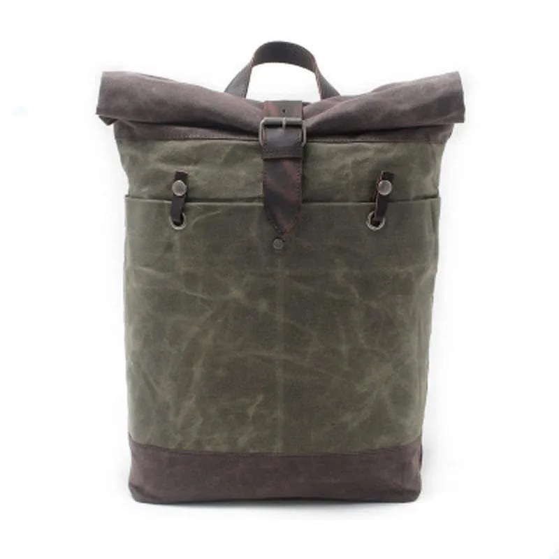 Cool Waxed Canvas Leather Mens Hiking Backpacks Canvas LaptopBackpack Canvas School Backpack for Men