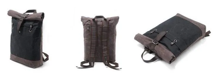 Cool Waxed Canvas Leather Mens Hiking Backpacks Canvas LaptopBackpack Canvas School Backpack for Men