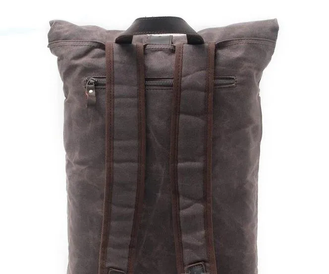 Cool Waxed Canvas Leather Mens Hiking Backpacks Canvas LaptopBackpack Canvas School Backpack for Men