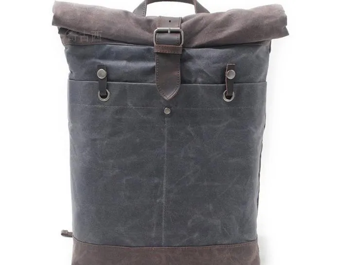 Cool Waxed Canvas Leather Mens Hiking Backpacks Canvas LaptopBackpack Canvas School Backpack for Men