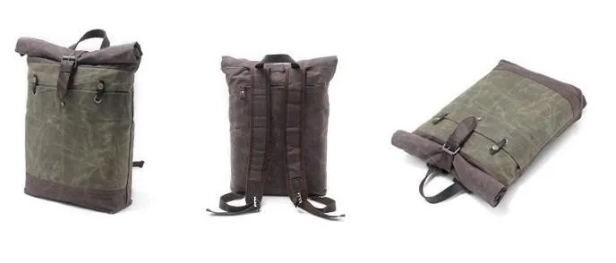 Cool Waxed Canvas Leather Mens Hiking Backpacks Canvas LaptopBackpack Canvas School Backpack for Men