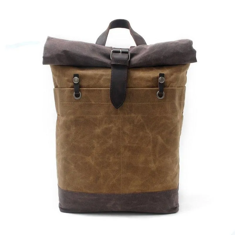 Cool Waxed Canvas Leather Mens Hiking Backpacks Canvas LaptopBackpack Canvas School Backpack for Men
