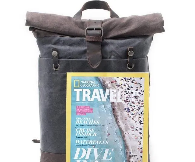 Cool Waxed Canvas Leather Mens Hiking Backpacks Canvas LaptopBackpack Canvas School Backpack for Men