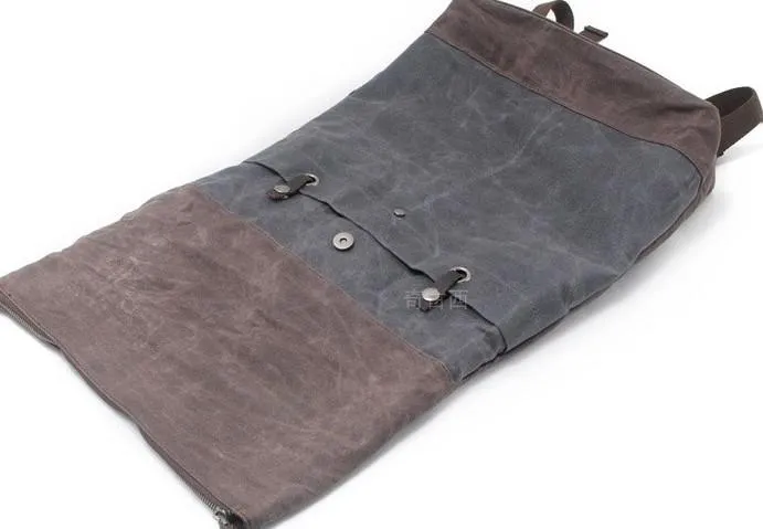 Cool Waxed Canvas Leather Mens Hiking Backpacks Canvas LaptopBackpack Canvas School Backpack for Men