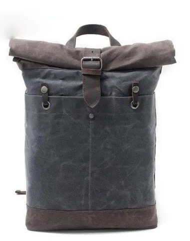 Cool Waxed Canvas Leather Mens Hiking Backpacks Canvas LaptopBackpack Canvas School Backpack for Men