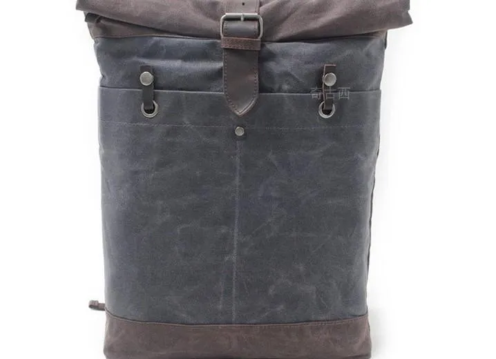Cool Waxed Canvas Leather Mens Hiking Backpacks Canvas LaptopBackpack Canvas School Backpack for Men