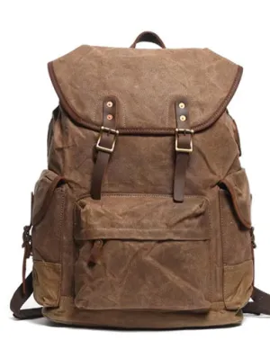 Cool Waxed Canvas Mens Casual 14'' Green Hiking Backpack Black Computer Backpack Travel Backpack College Bag for Men