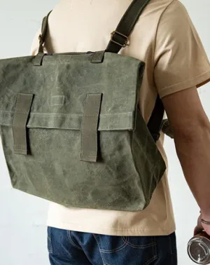 Cool Waxed Canvas Mens Green Military Courier Bag Postman Bag Backpack Large Side Bag For Men