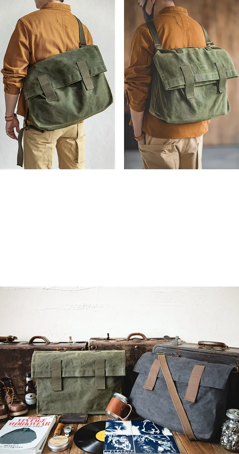 Cool Waxed Canvas Mens Green Military Courier Bag Postman Bag Backpack Large Side Bag For Men