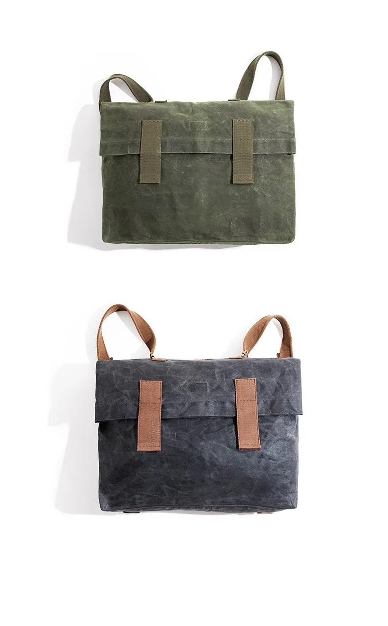 Cool Waxed Canvas Mens Green Military Courier Bag Postman Bag Backpack Large Side Bag For Men