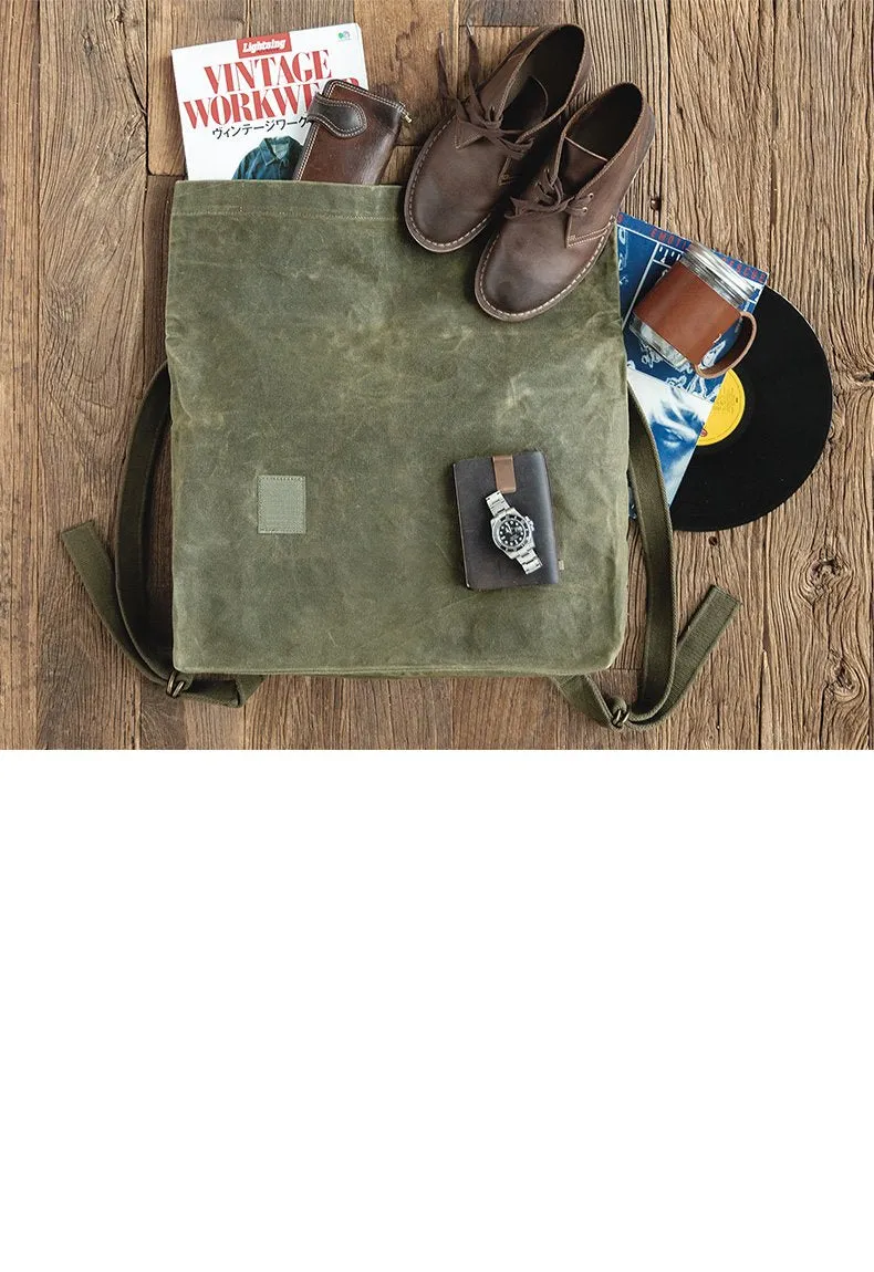 Cool Waxed Canvas Mens Green Military Courier Bag Postman Bag Backpack Large Side Bag For Men