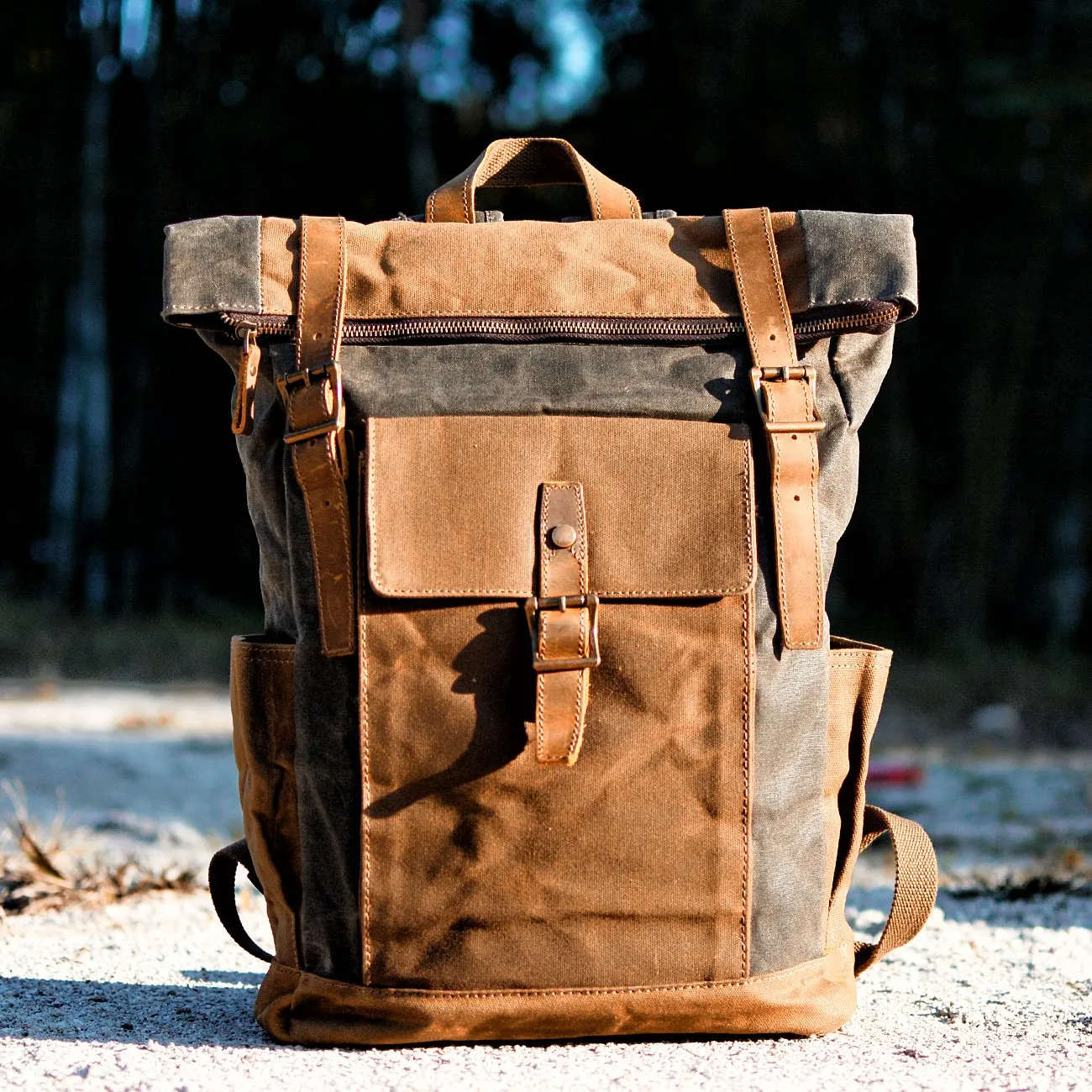 Cool Waxed Canvas Mens Waterproof Green Travel Backpack 15'' Gray Computer Backpack Hiking Backpack for Men