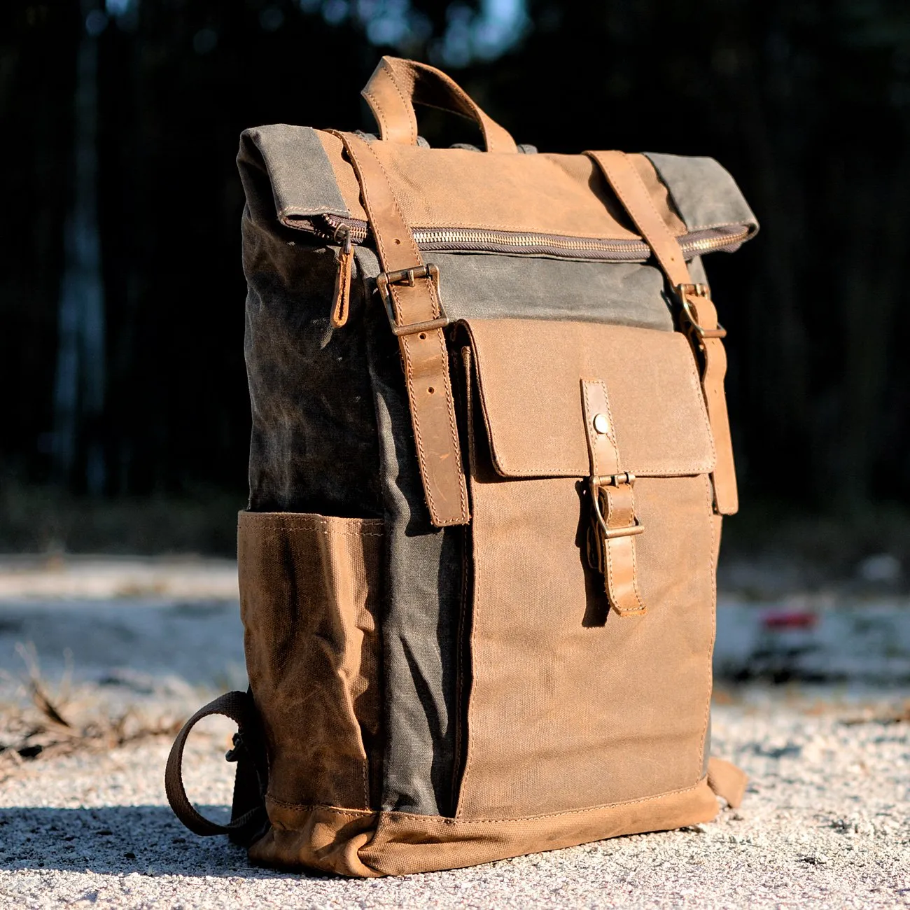Cool Waxed Canvas Mens Waterproof Green Travel Backpack 15'' Gray Computer Backpack Hiking Backpack for Men