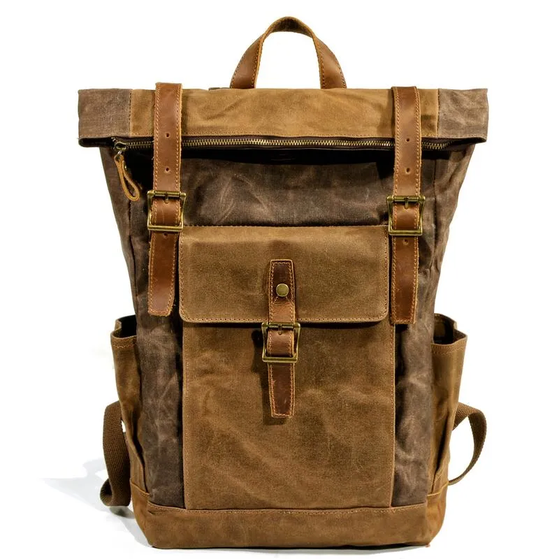 Cool Waxed Canvas Mens Waterproof Green Travel Backpack 15'' Gray Computer Backpack Hiking Backpack for Men