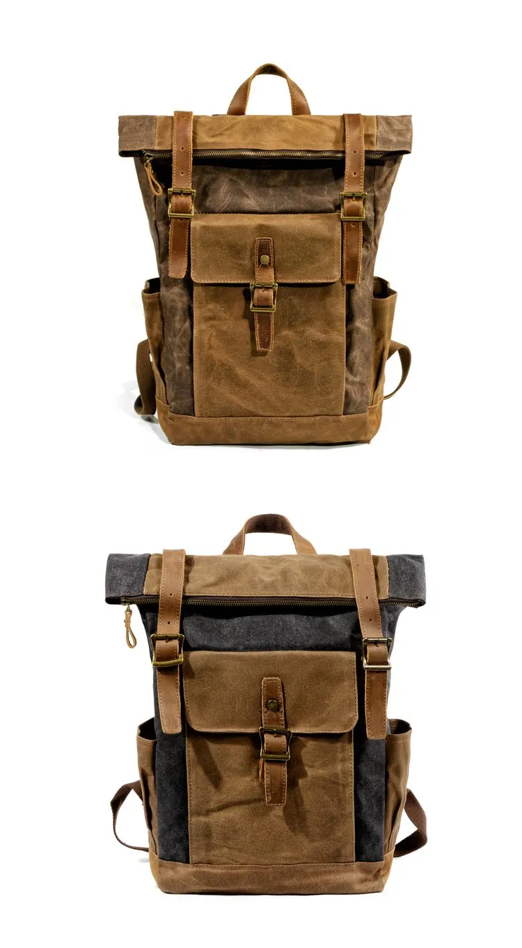 Cool Waxed Canvas Mens Waterproof Green Travel Backpack 15'' Gray Computer Backpack Hiking Backpack for Men