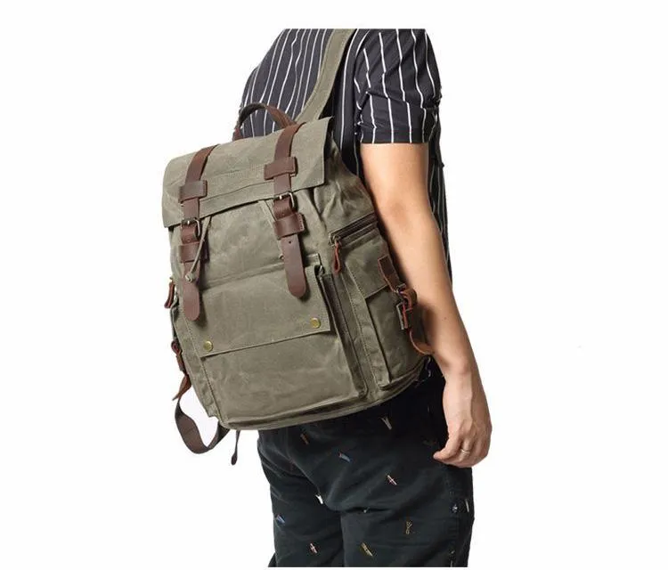 Cool Waxed Canvas Retro Mens Black Large 15???? Travel Backpack Computer Backpack Hiking Backpack for Men
