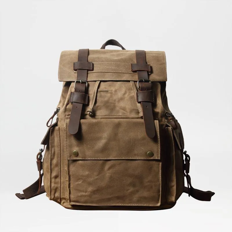 Cool Waxed Canvas Retro Mens Black Large 15???? Travel Backpack Computer Backpack Hiking Backpack for Men