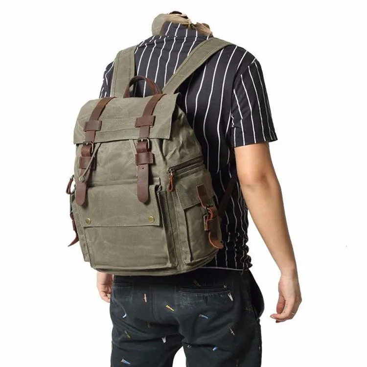 Cool Waxed Canvas Retro Mens Black Large 15???? Travel Backpack Computer Backpack Hiking Backpack for Men