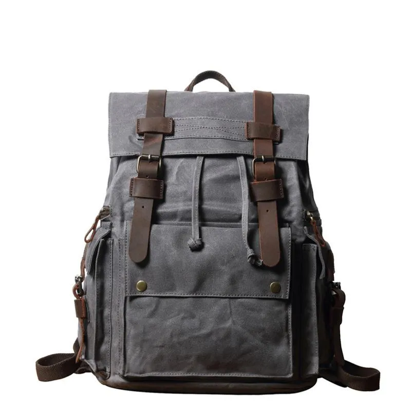 Cool Waxed Canvas Retro Mens Black Large 15???? Travel Backpack Computer Backpack Hiking Backpack for Men