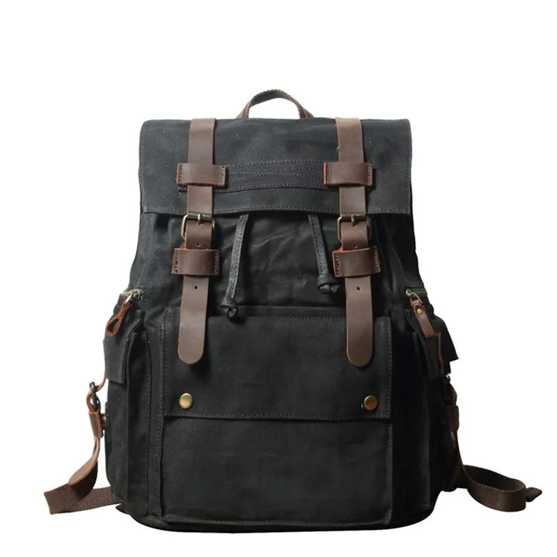 Cool Waxed Canvas Retro Mens Black Large 15???? Travel Backpack Computer Backpack Hiking Backpack for Men