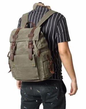 Cool Waxed Canvas Retro Mens Black Large 15???? Travel Backpack Computer Backpack Hiking Backpack for Men
