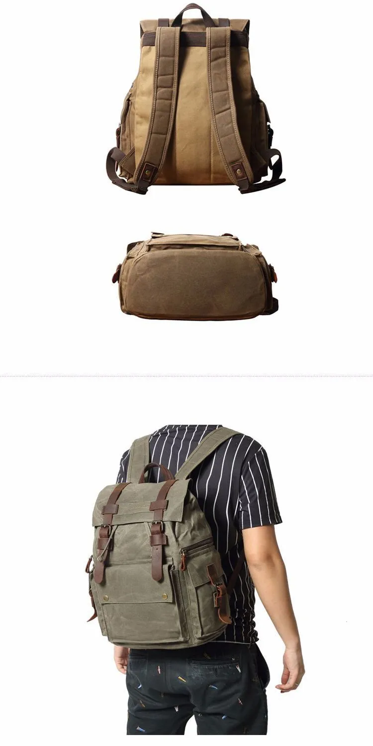 Cool Waxed Canvas Retro Mens Black Large 15???? Travel Backpack Computer Backpack Hiking Backpack for Men
