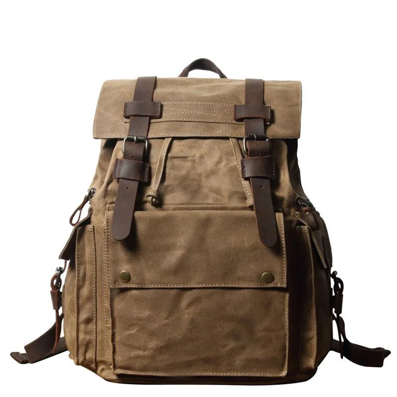 Cool Waxed Canvas Retro Mens Black Large 15???? Travel Backpack Computer Backpack Hiking Backpack for Men
