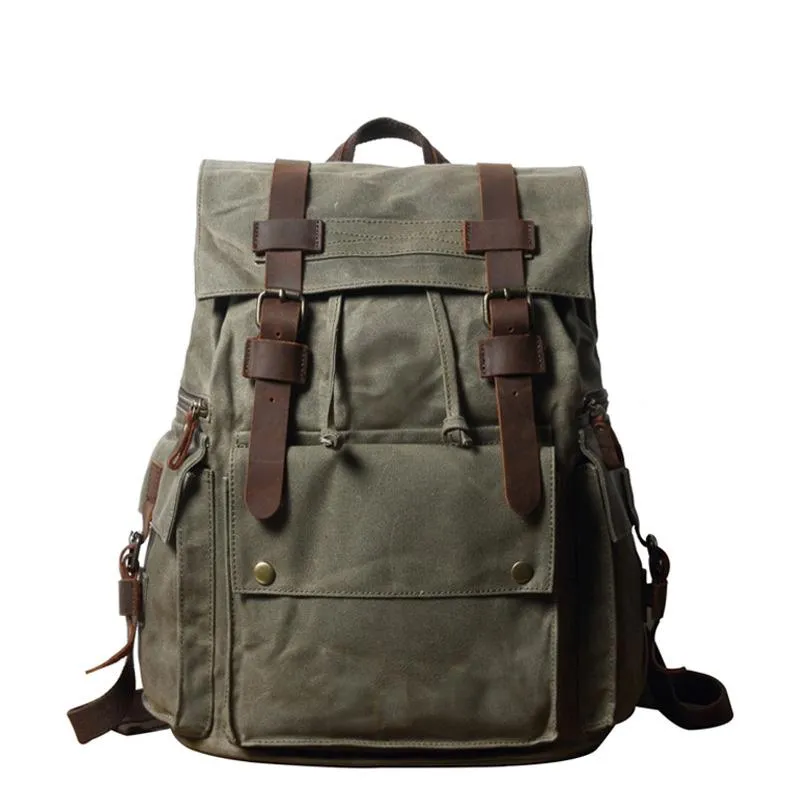 Cool Waxed Canvas Retro Mens Black Large 15???? Travel Backpack Computer Backpack Hiking Backpack for Men
