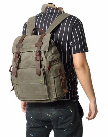 Cool Waxed Canvas Retro Mens Black Large 15???? Travel Backpack Computer Backpack Hiking Backpack for Men