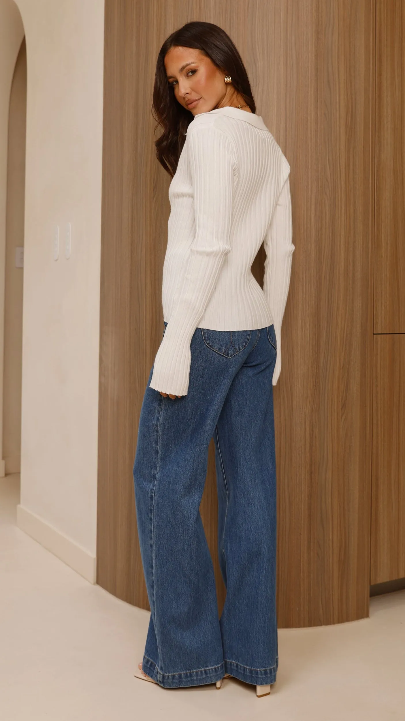 Corbin Collared Knit Top - White