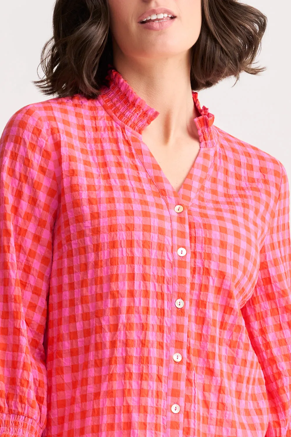 Cotton Crinkle Shirt - Pink & Orange Gingham