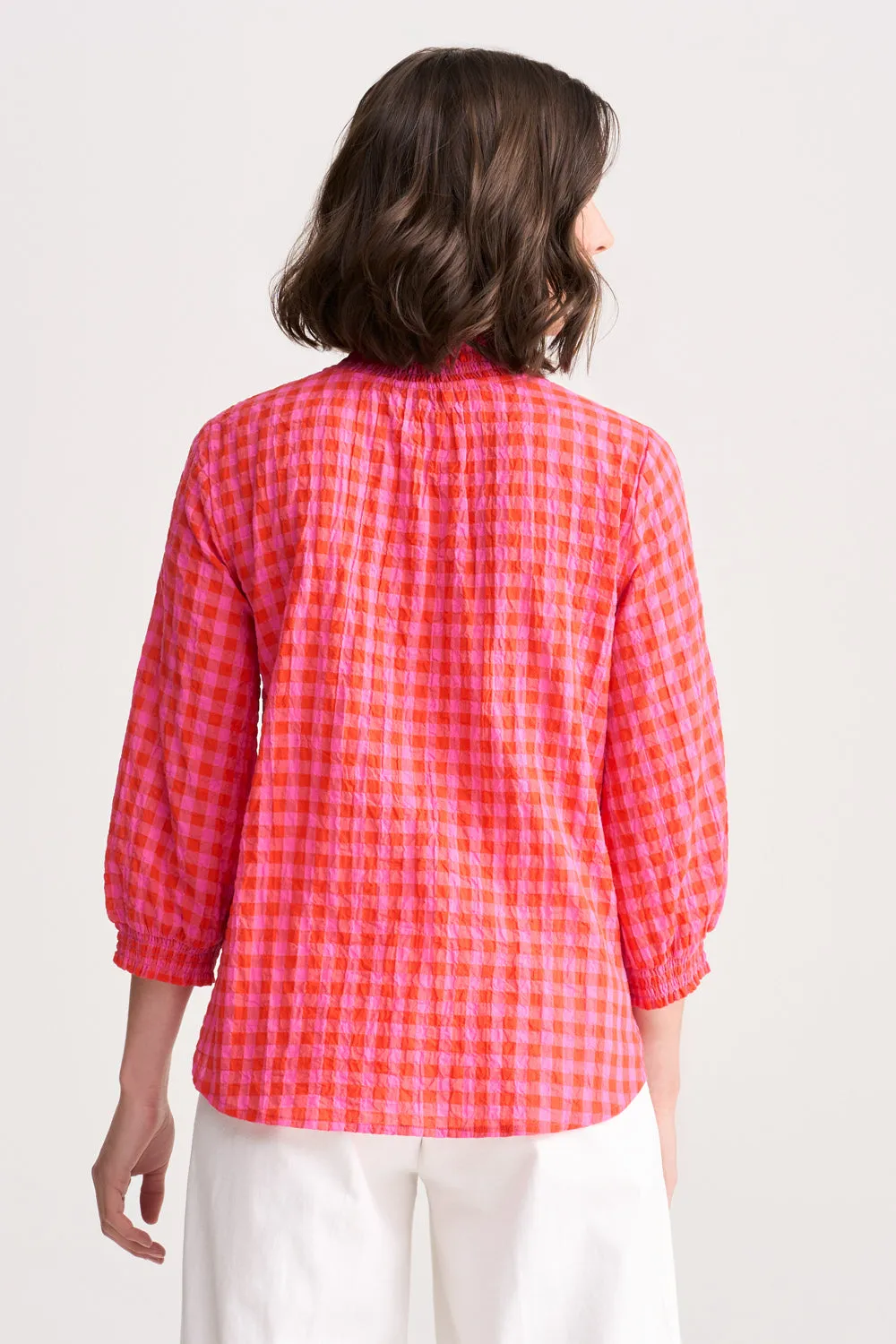 Cotton Crinkle Shirt - Pink & Orange Gingham
