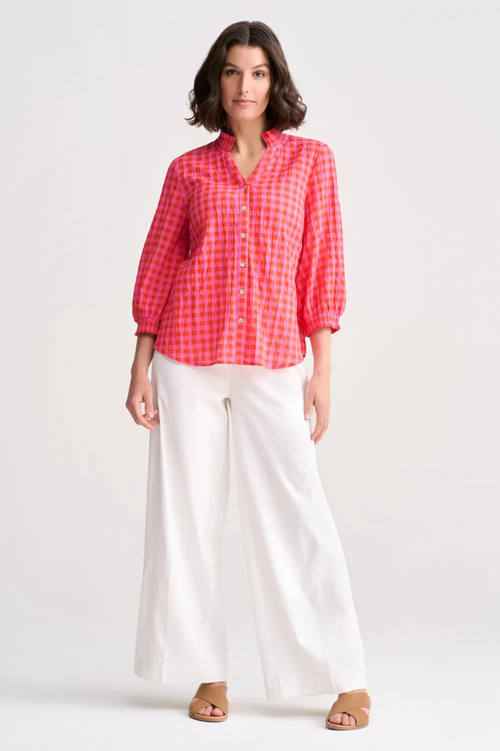 Cotton Crinkle Shirt - Pink & Orange Gingham