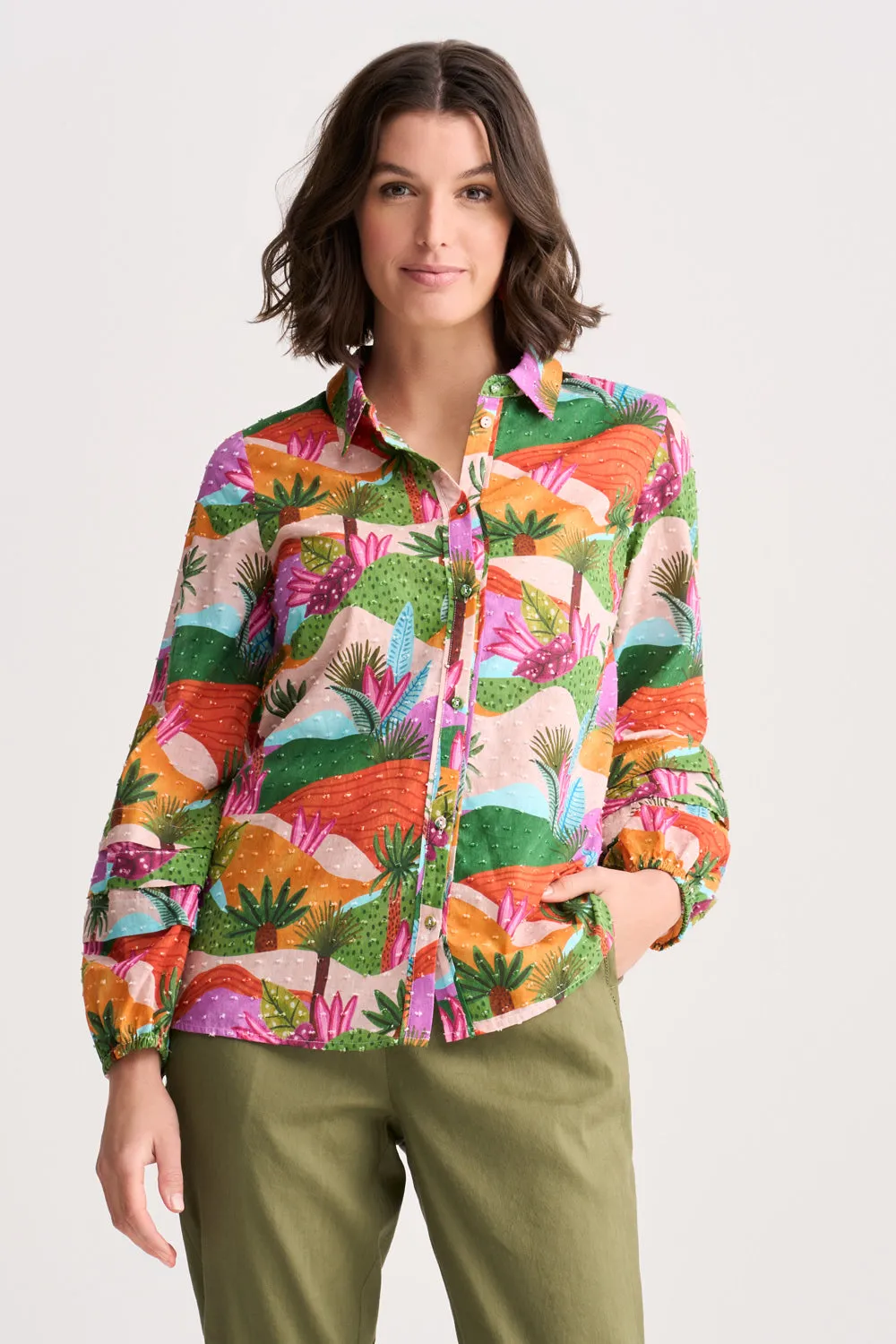 Cotton Dobby Shirt - Tropical Landscape