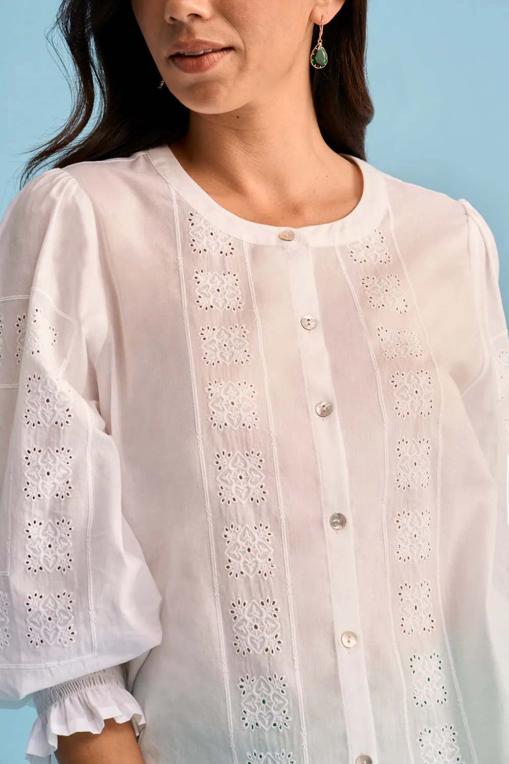 Cotton Embroidered Shirt - White