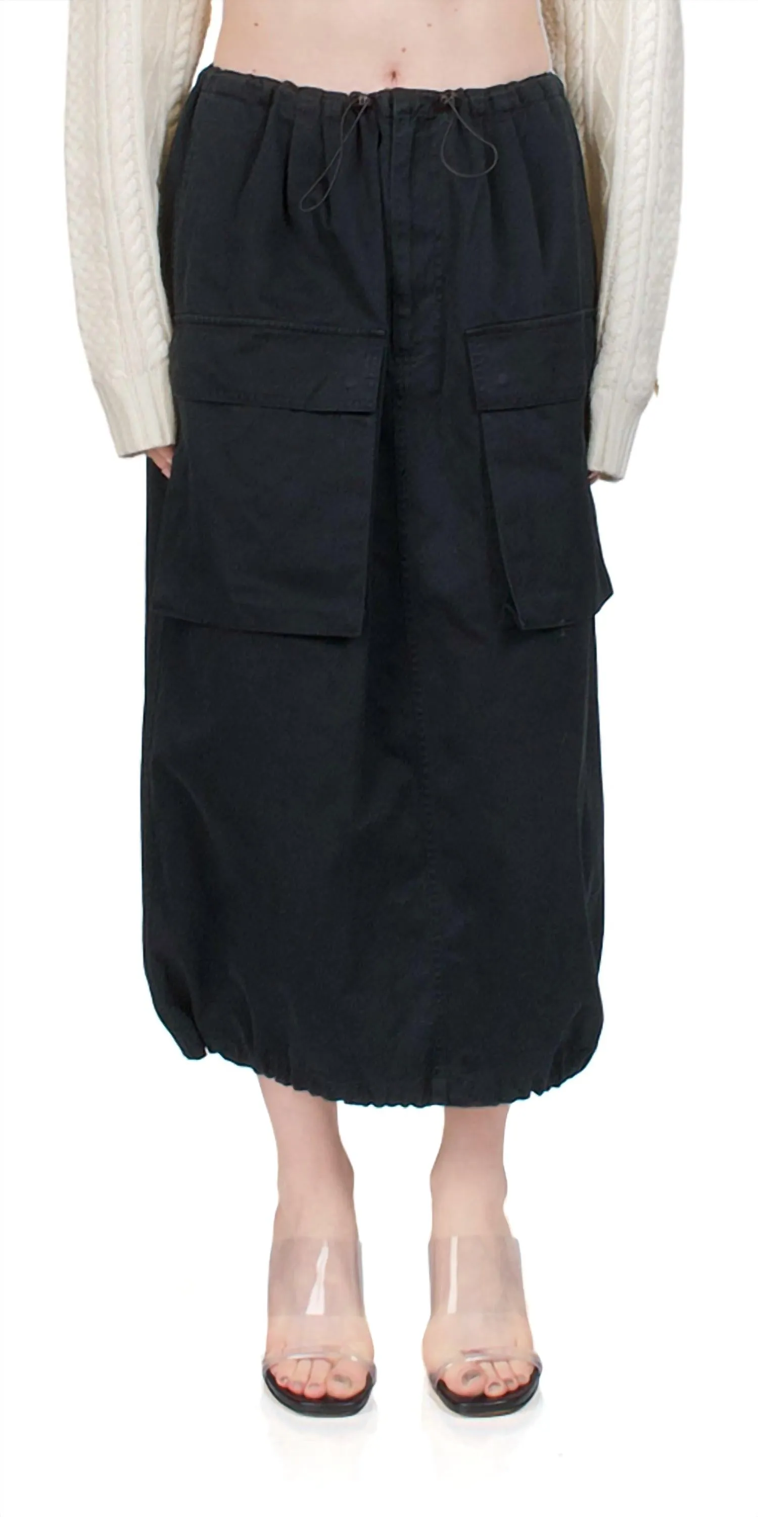 Cotton Gabardine Midi Skirt In Black