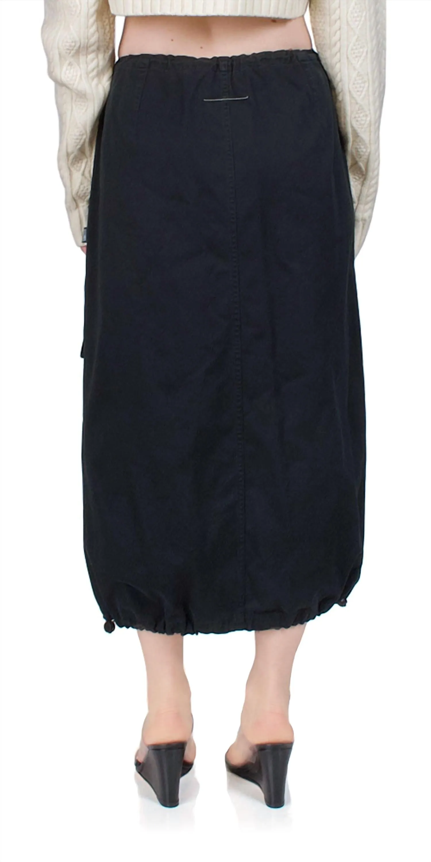 Cotton Gabardine Midi Skirt In Black