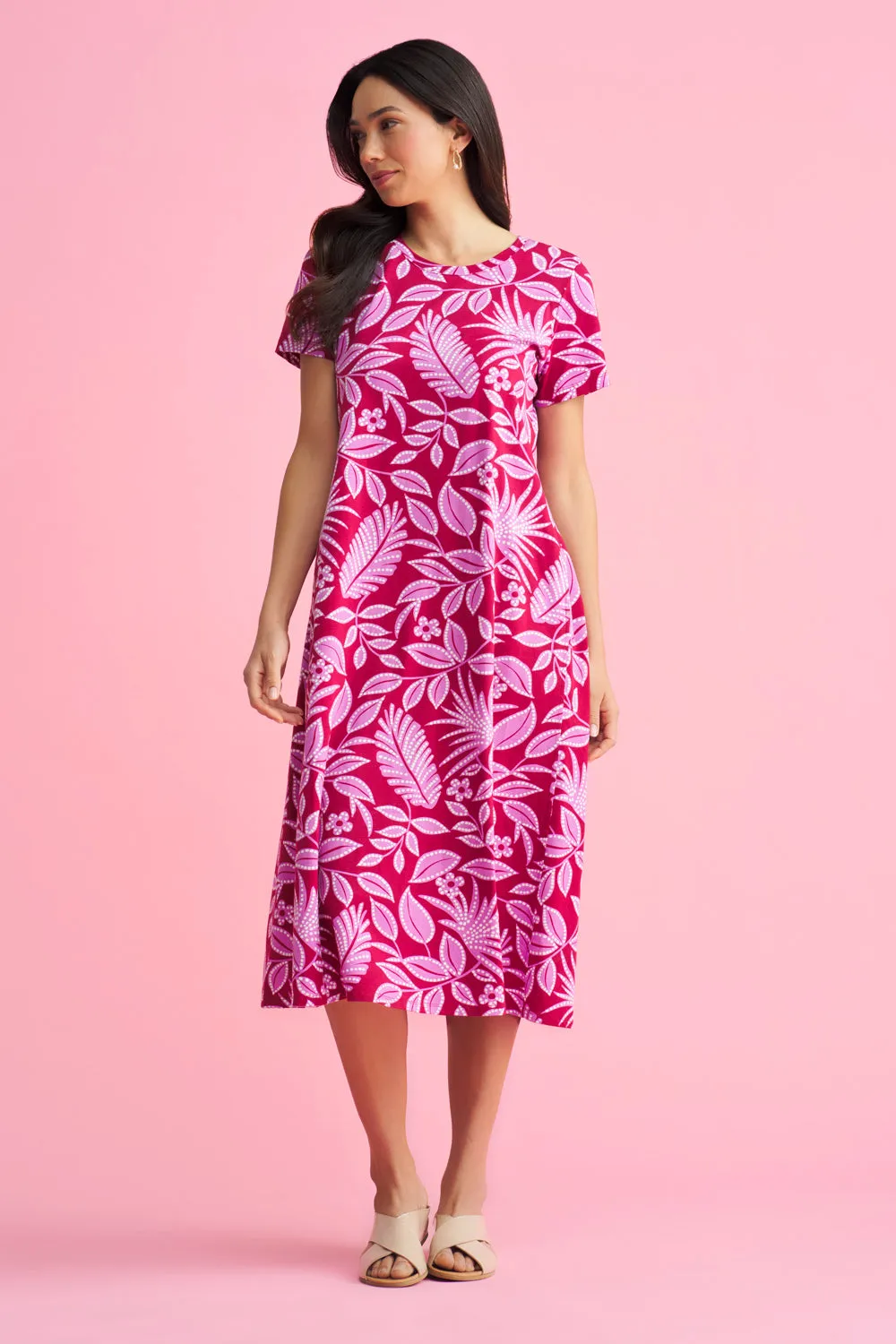 Cotton Midi T-Shirt Dress - Holiday Batik Print