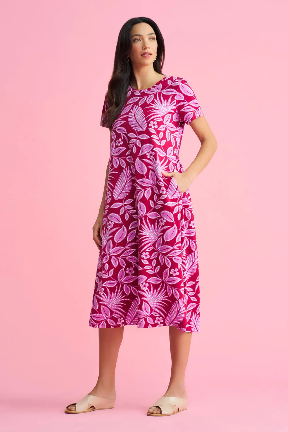 Cotton Midi T-Shirt Dress - Holiday Batik Print