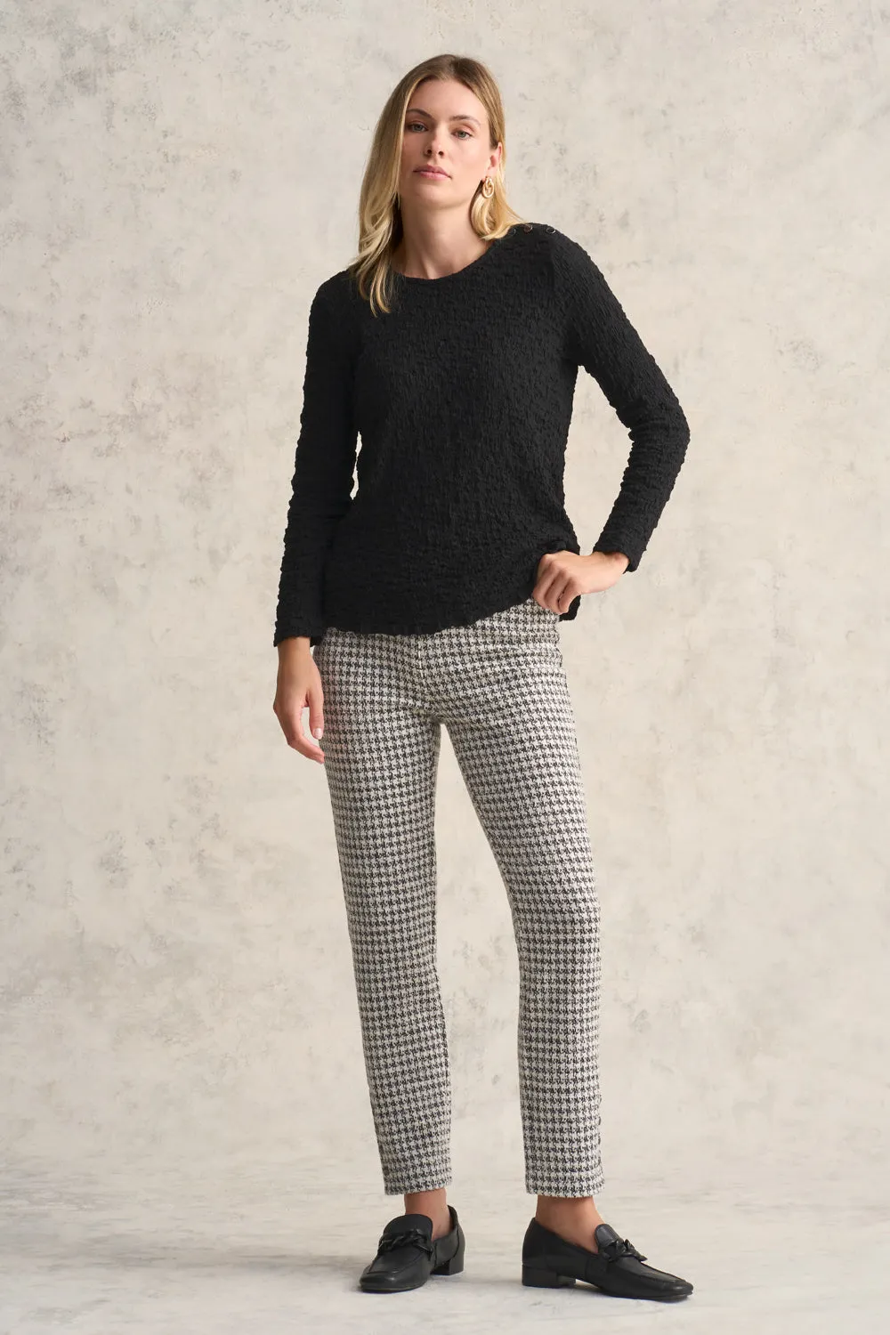 Crinkle Cotton Long Sleeve T-Shirt - Black